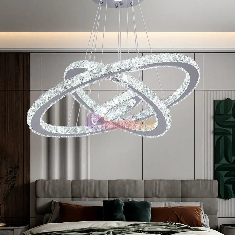 Lustra Led 140W Cristal Slim 3 Segmente Telecomanda Chandeliers Crystal