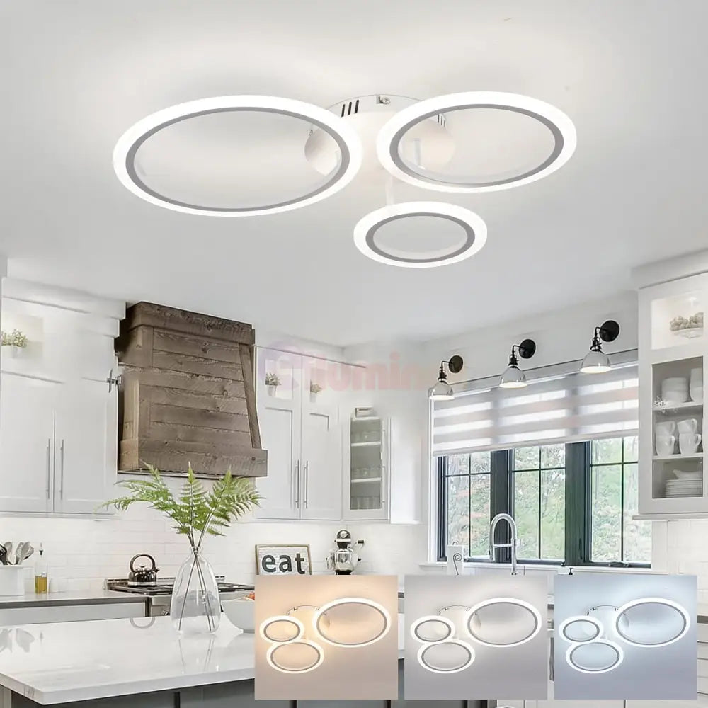 Lustra Led 3 White Circle Echivalent 300W Telecomanda Lighting Fixtures