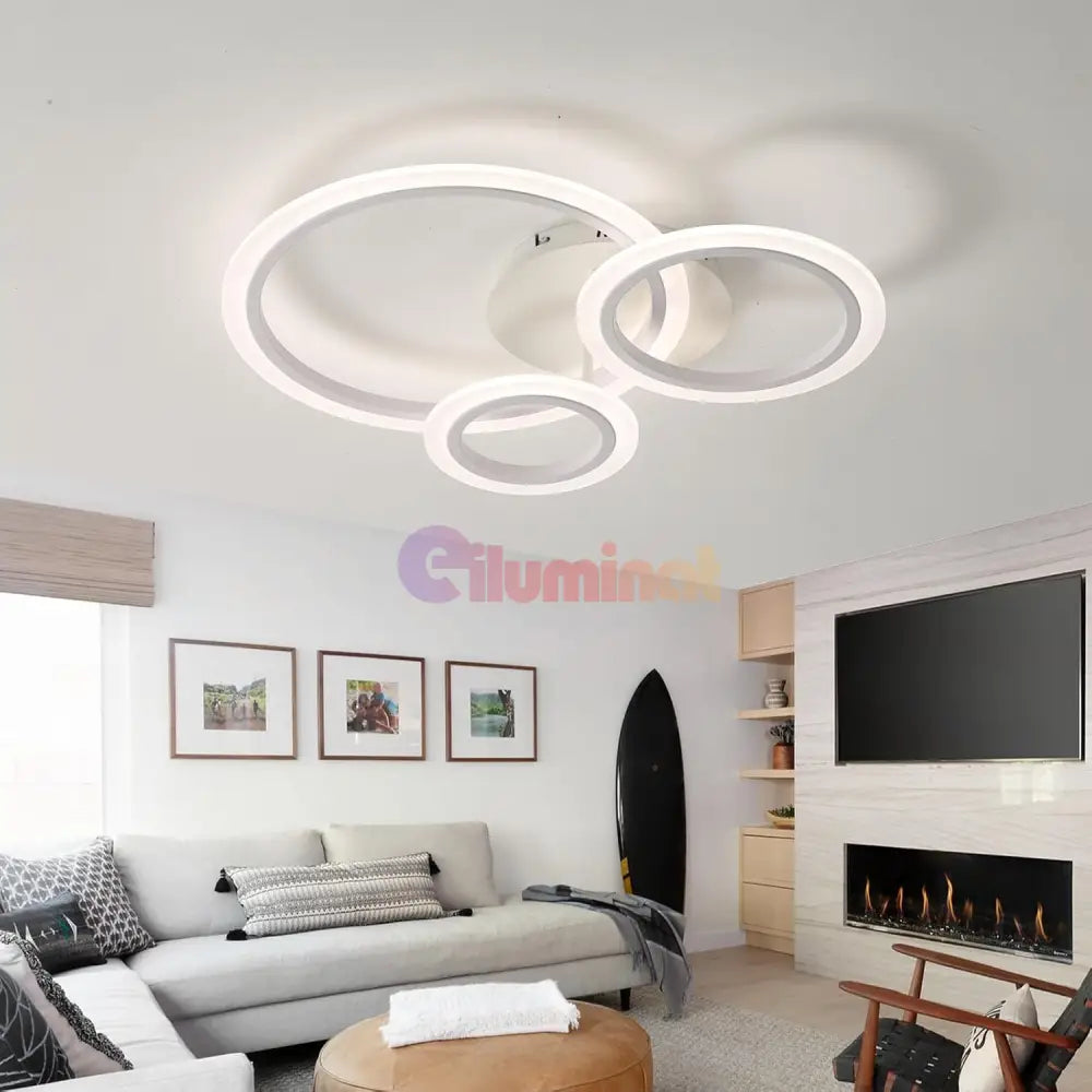 Lustra Led 3 White Circle Echivalent 300W Telecomanda Lighting Fixtures