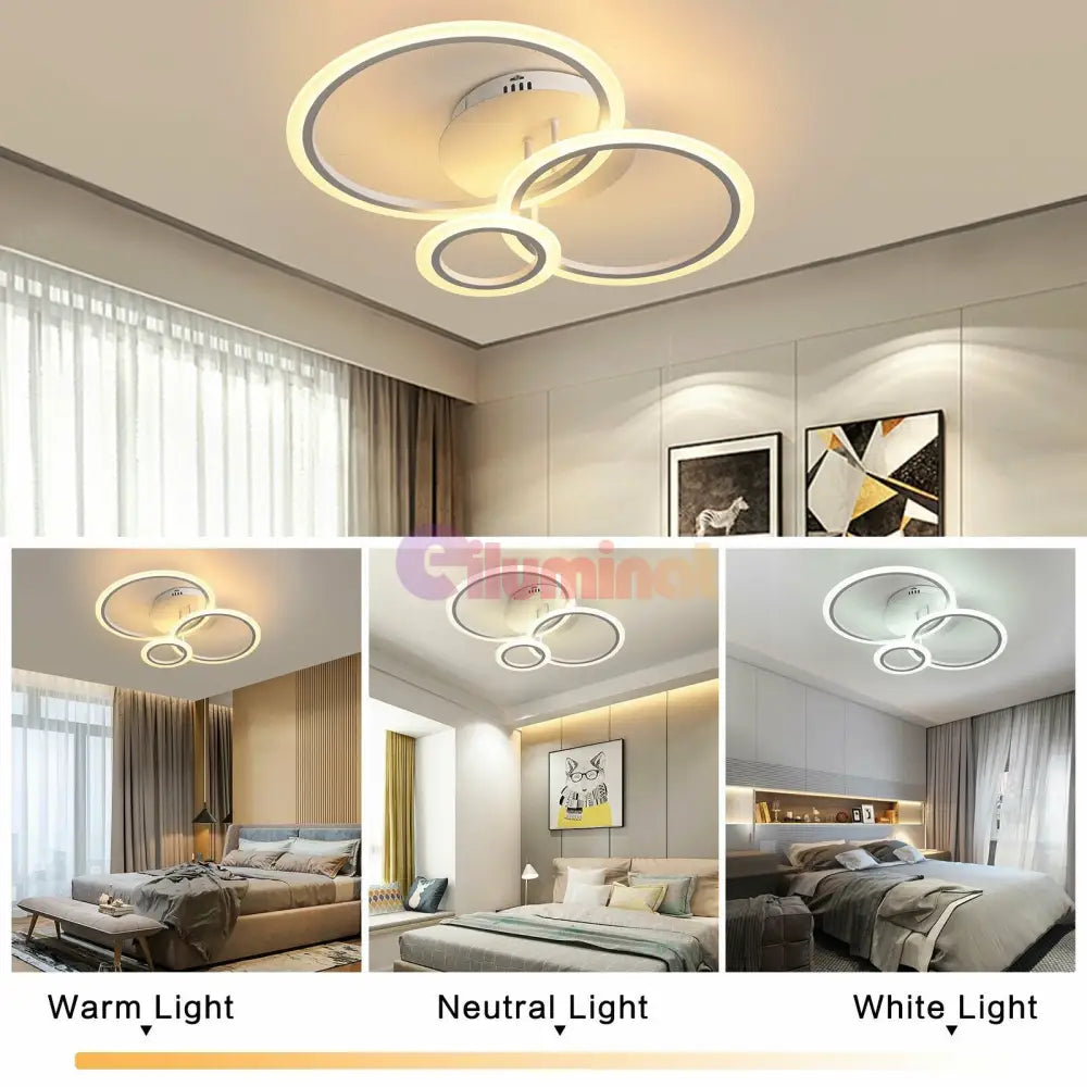 Lustra Led 3 White Circle Echivalent 300W Telecomanda Lighting Fixtures