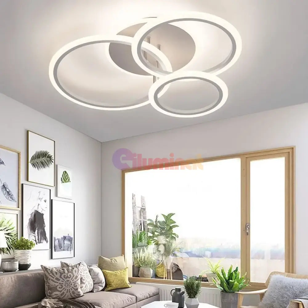 Lustra Led 3 White Rings Echivalent 500W Telecomanda Lighting Fixtures