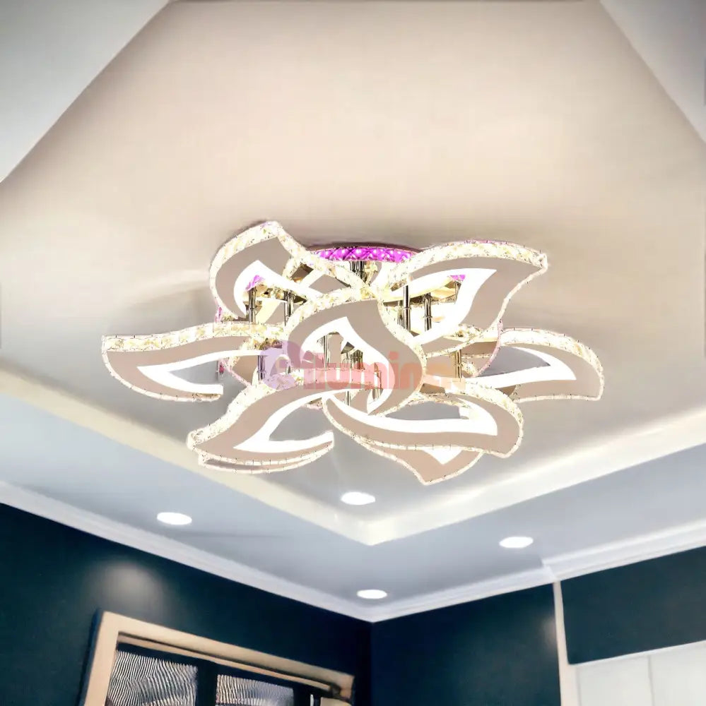 Lustra Led 300W Camelia Grande Cristal Alba Rgb Telecomanda Echivalent 1200W Chandeliers Crystal