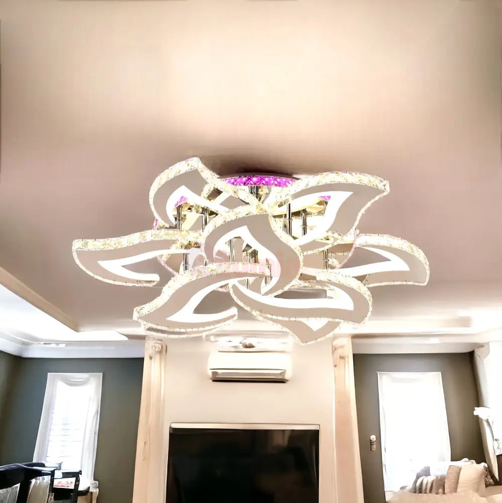 Lustra Led 300W Camelia Grande Cristal Alba Rgb Telecomanda Echivalent 1200W Chandeliers Crystal