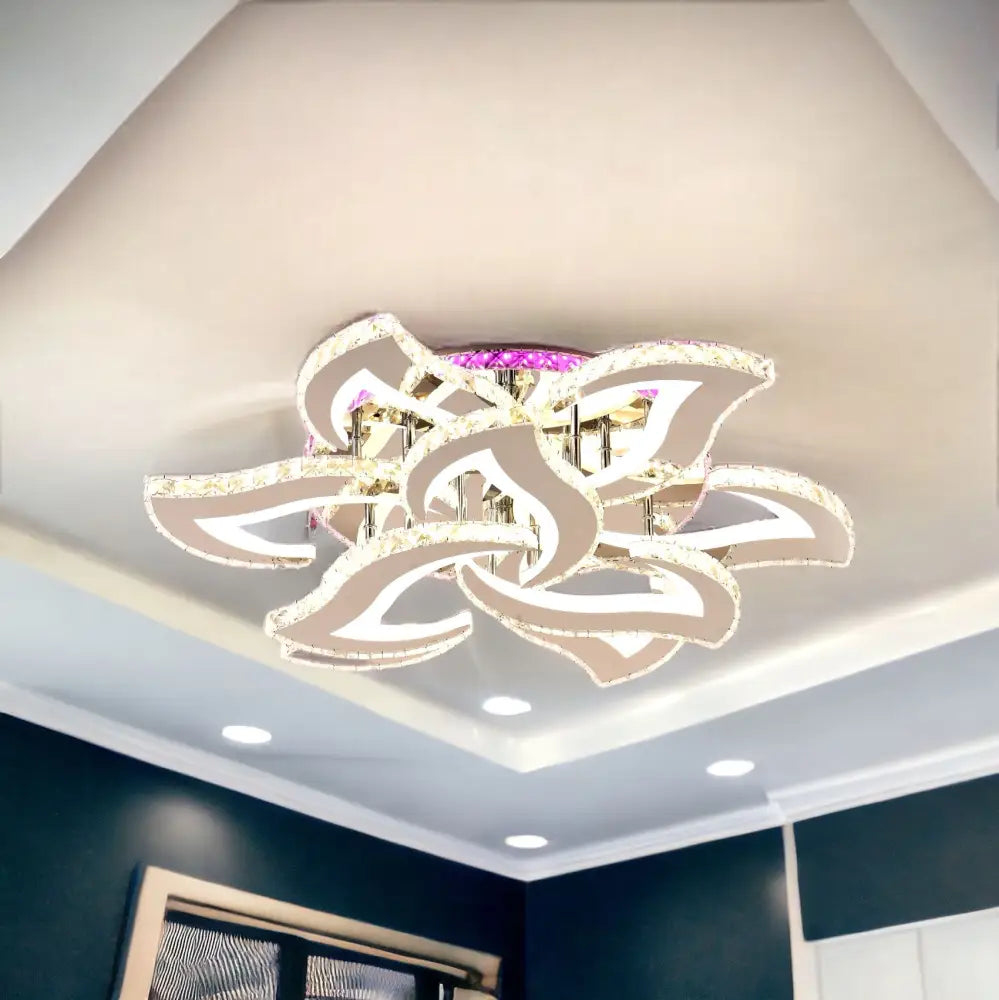 Lustra Led 300W Camelia Grande Cristal Alba Rgb Telecomanda Echivalent 1200W Chandeliers Crystal