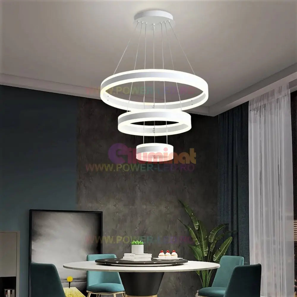 Lustra Led 308W King Alb 3 Segmente Telecomanda Chandeliers