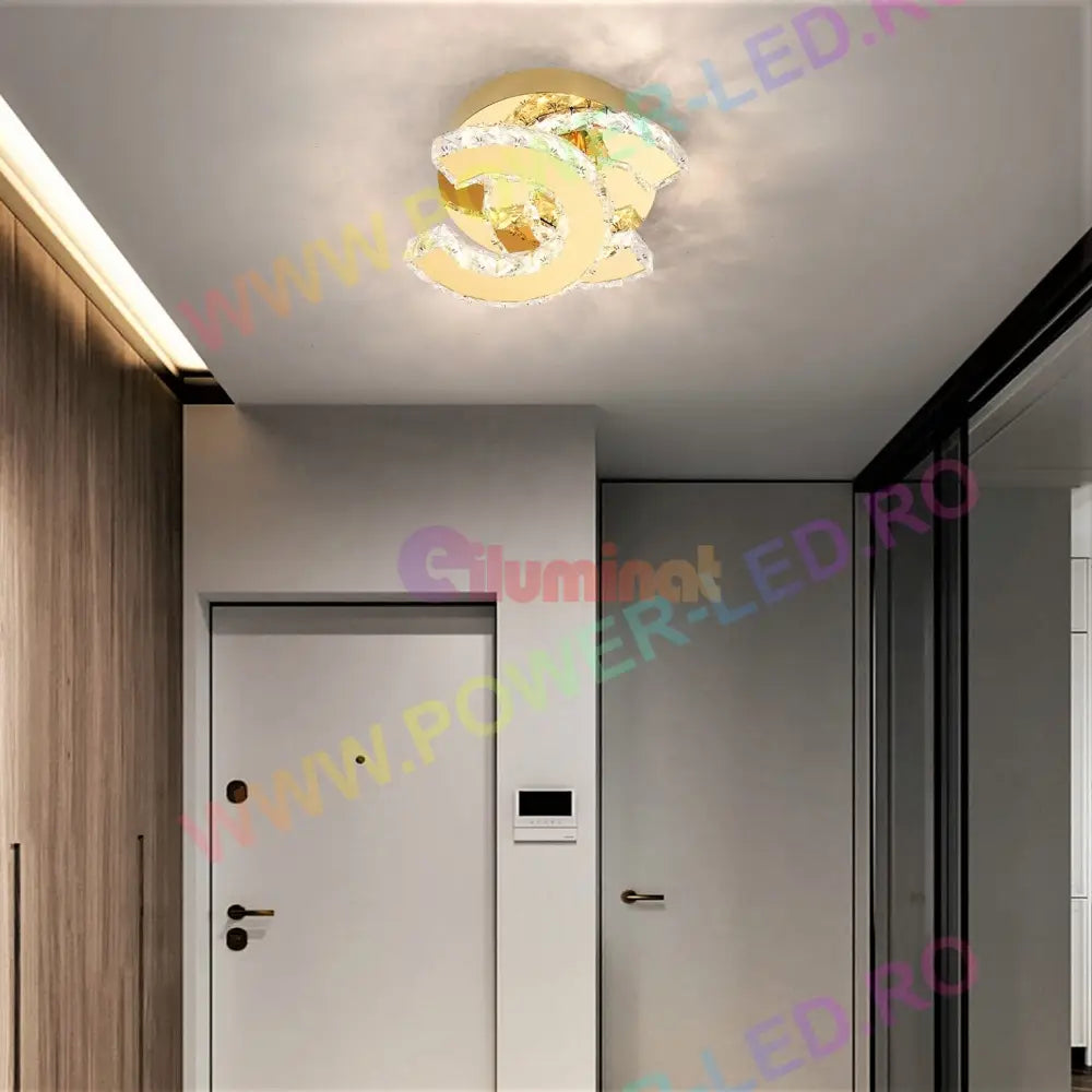 Lustra Led 32W Cristal Double C Gold Lighting Fixtures
