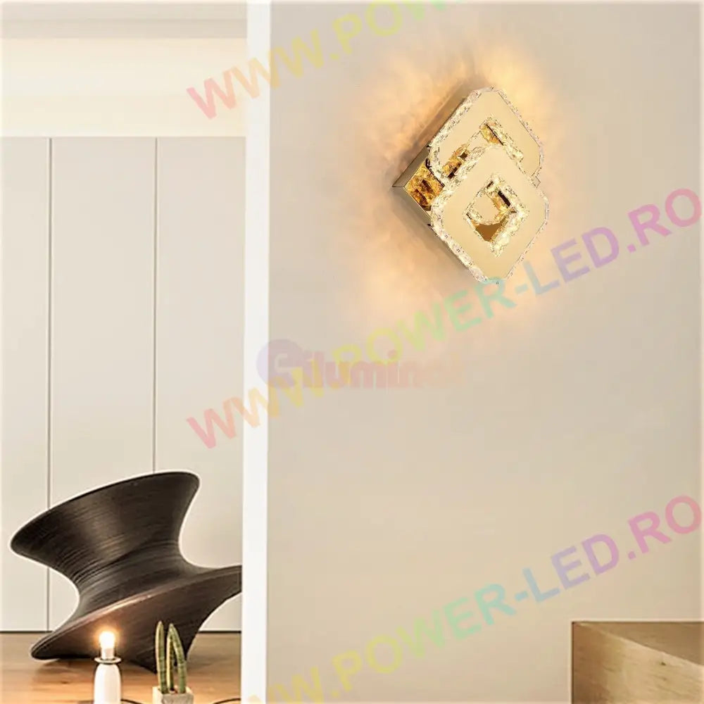 Lustra Led 32W Cristal Double Square Gold Lighting Fixtures