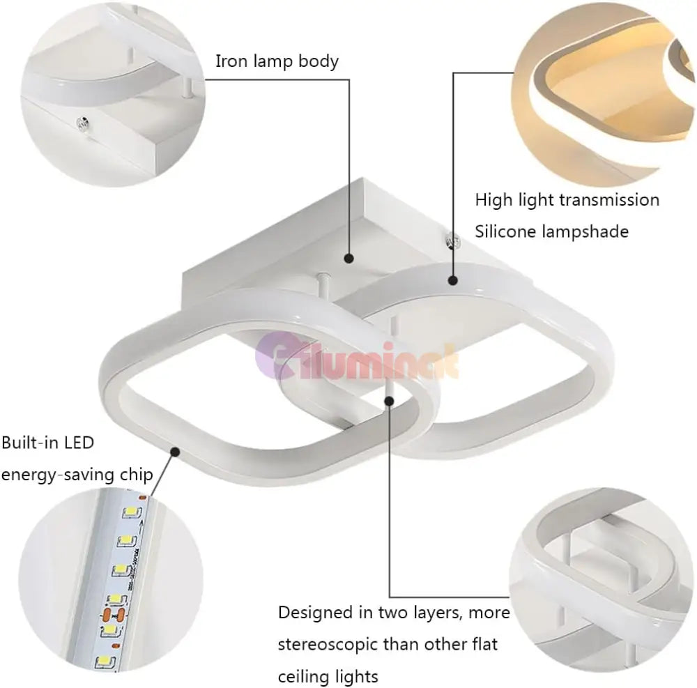 Lustra Led 32W Double Square Alb Echivalent 200W Lighting Fixtures