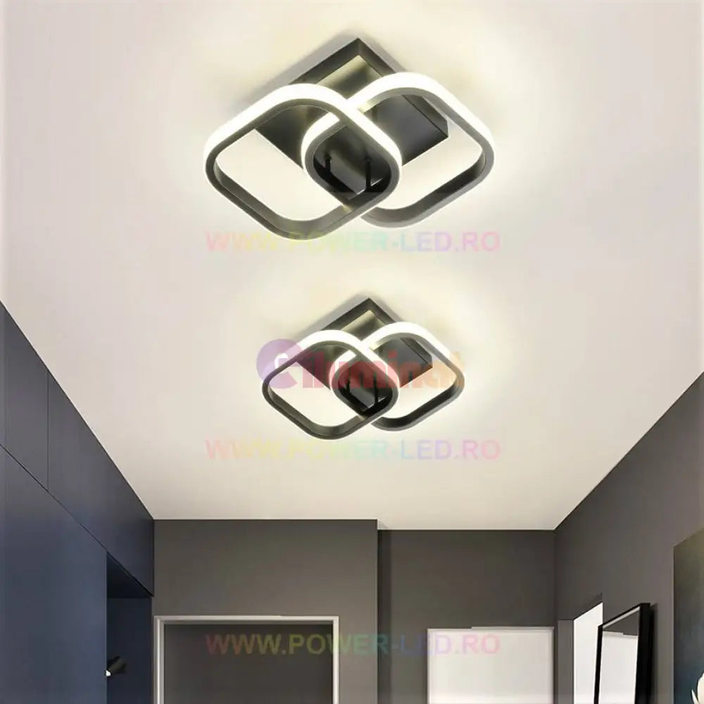 Lustra Led 32W Double Square Negru Echivalent 200W Lighting Fixtures