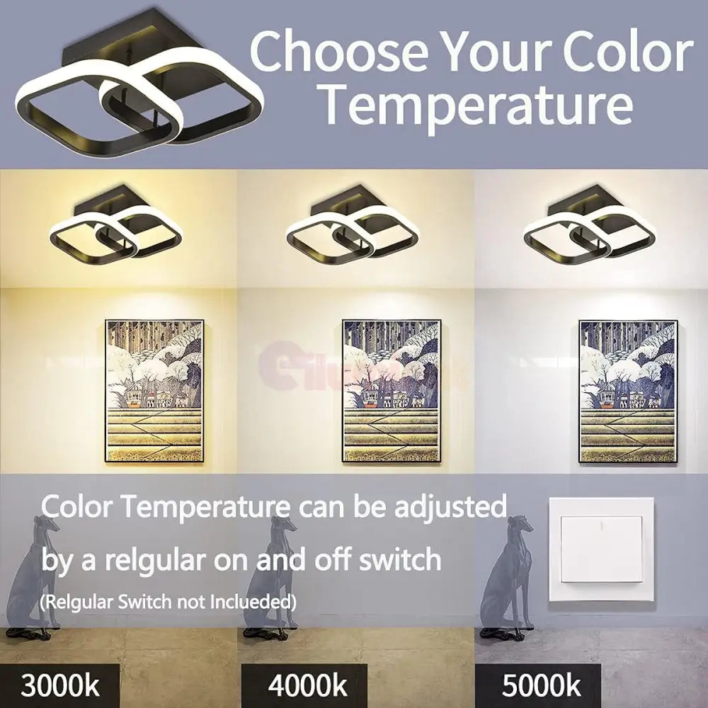 Lustra Led 32W Double Square Negru Echivalent 200W Lighting Fixtures