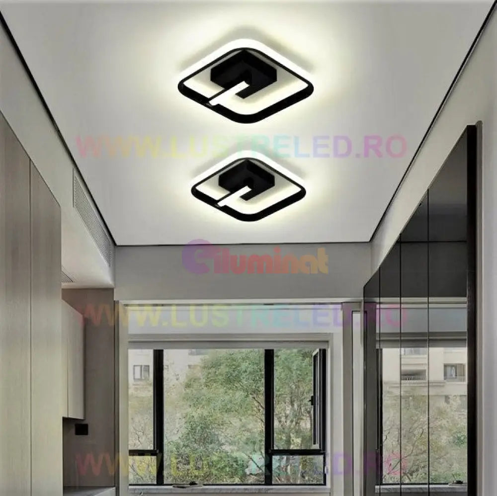 Lustra Led 36W Venus Square Black Echivalent 150W Lighting Fixtures