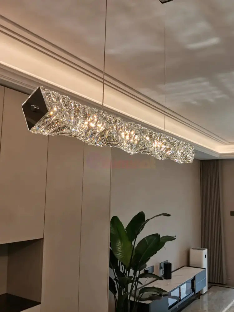Lustra Led 38W Cristal Wave Argintiu Telecomanda Chandeliers Crystal