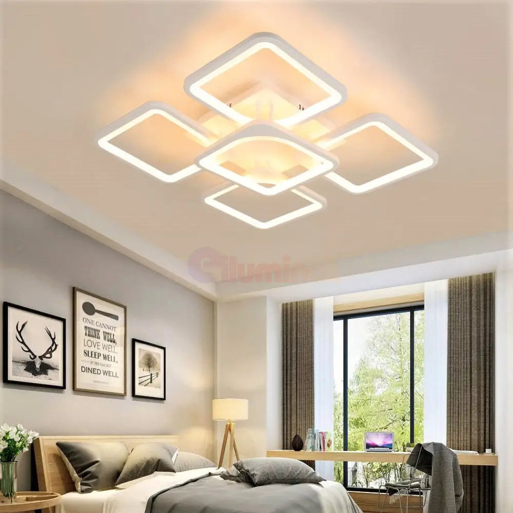 Lustra Led 4 + 1 Square Alb Telecomanda Echivalent 400W Lighting Fixtures