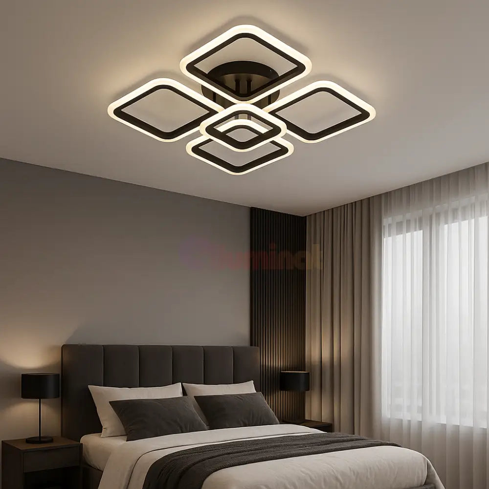 Lustra LED 4 + 1 SQUARE BLACK Echivalent 400W Telecomanda NEAGRA / SQUARE DESIGN Lighting Fixtures