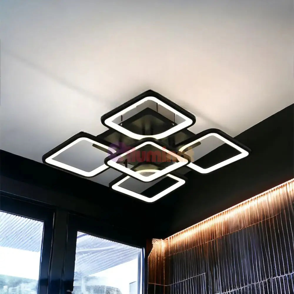 Lustra Led 4 + 1 Square Black Telecomanda Echivalent 400W Lighting Fixtures