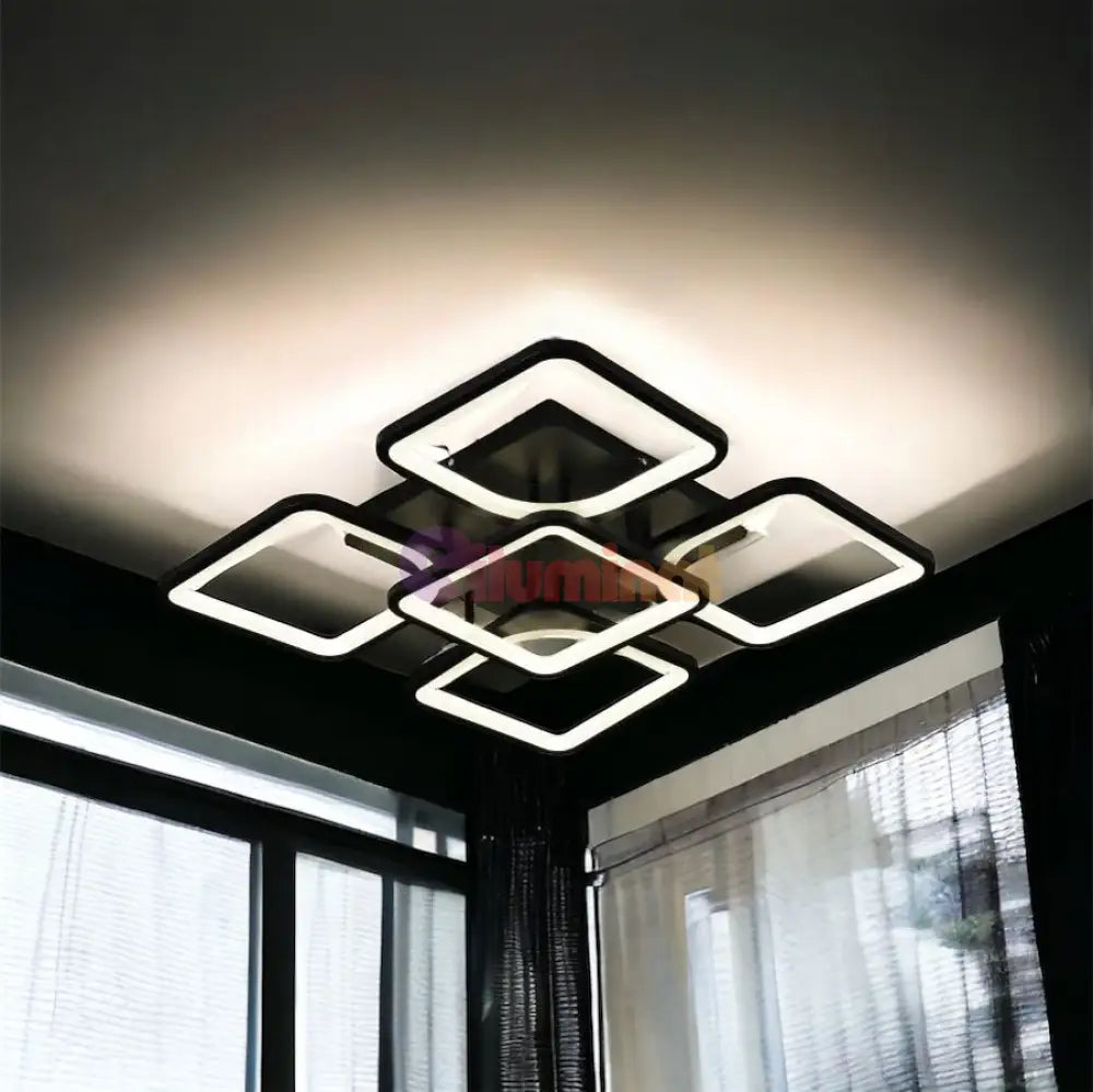 Lustra Led 4 + 1 Square Black Telecomanda Echivalent 400W Lighting Fixtures