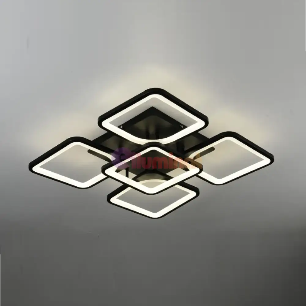 Lustra Led 4 + 1 Square Black Telecomanda Echivalent 400W Lighting Fixtures