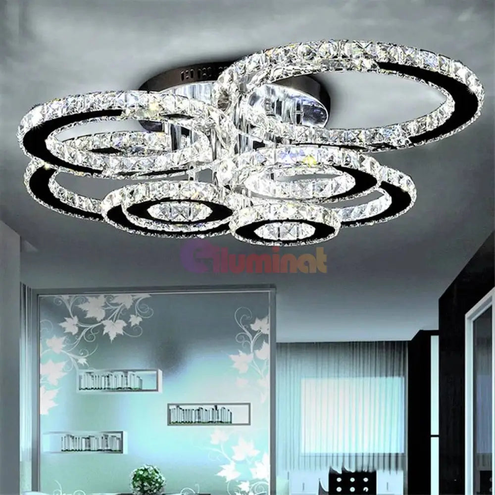 Lustra Led 200W 4 + 2 Circle Cristal Telecomanda Chandeliers Crystal