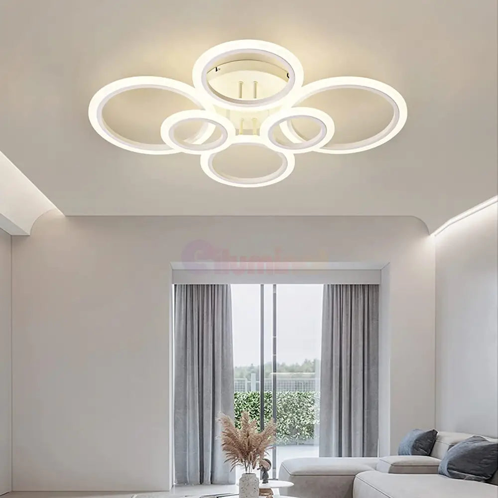 Lustra Led 4 + 2 Circle Maxi Design Alb Telecomanda Echivalent 600W Lighting Fixtures