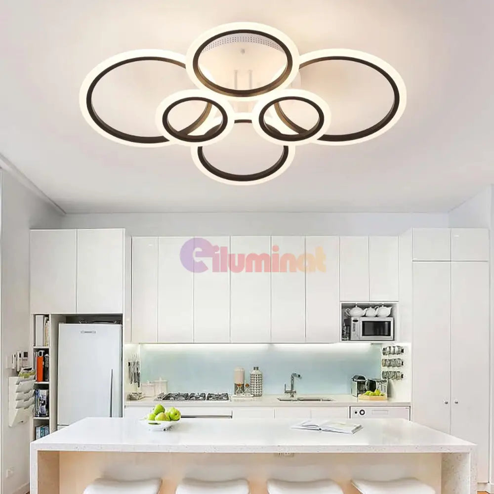 Lustra Led 4 + 2 Circle Maxi Alb + Negru Smart Echivalent 600W Lighting Fixtures