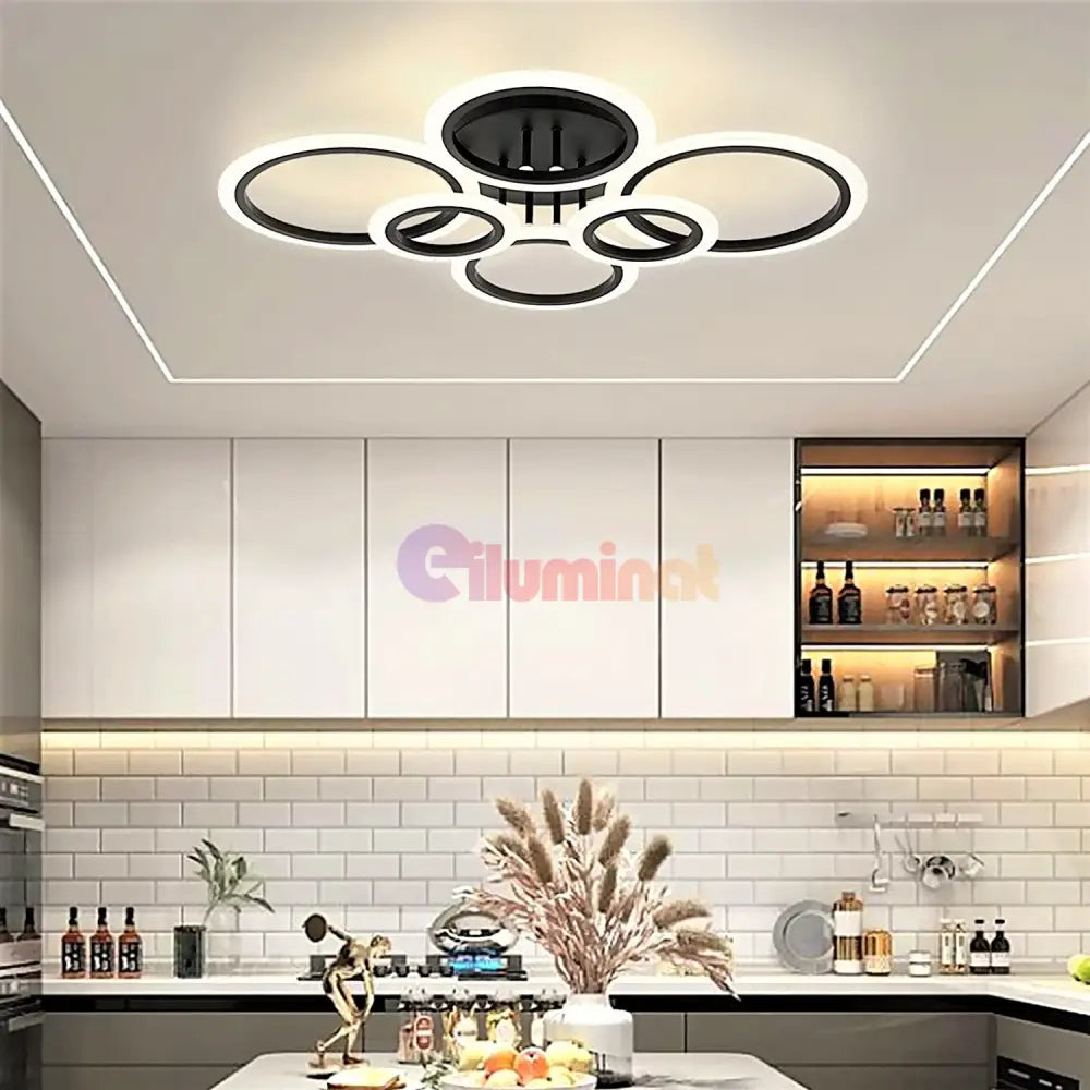 Lustra Led 4 + 2 Circle Maxi Black Design Telecomanda Echivalent 600W Lighting Fixtures