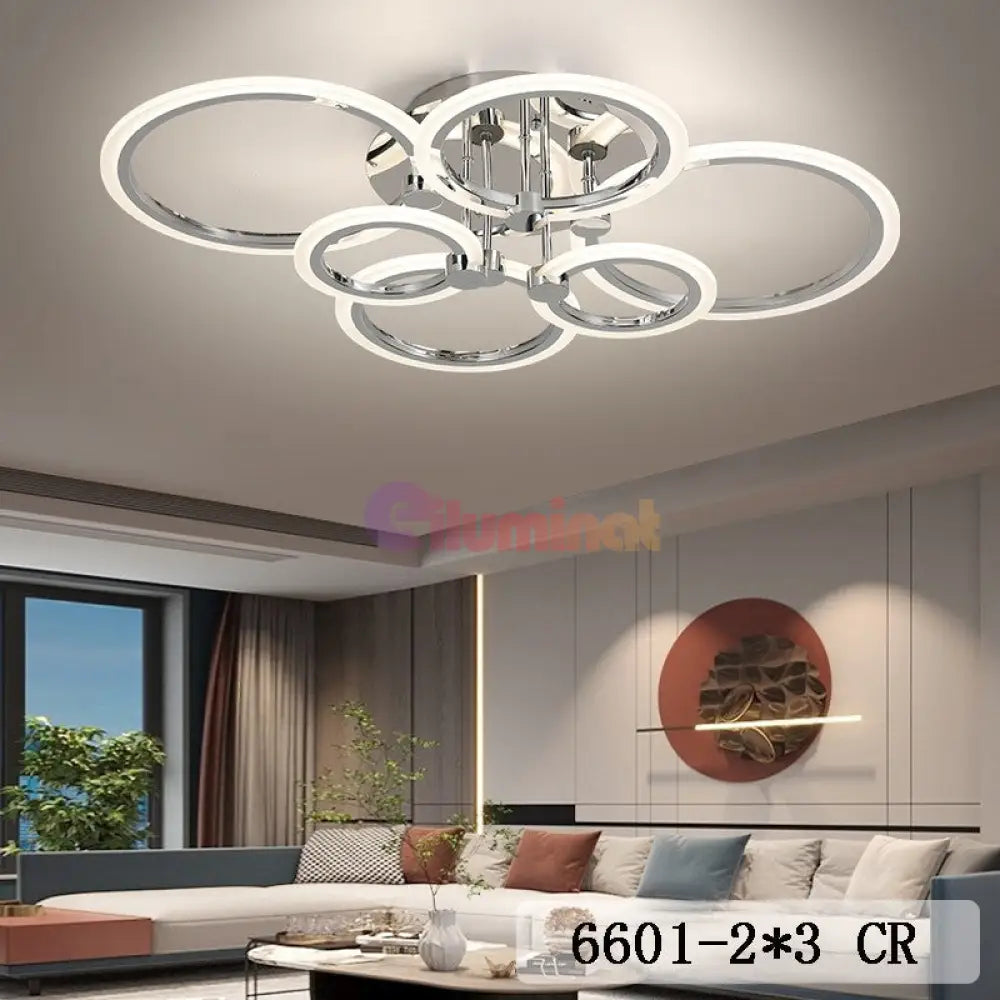 Lustra Led 4 + 2 Circle Maxi Chrome Echivalent 600W Telecomanda Lighting Fixtures