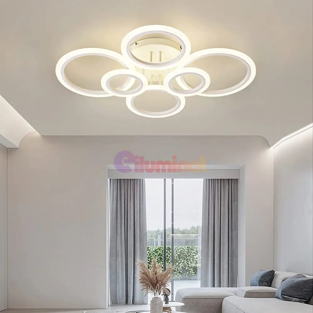 Lustra Led 4 + 2 Circle Maxi Design Alb Telecomanda Echivalent 600W Lighting Fixtures