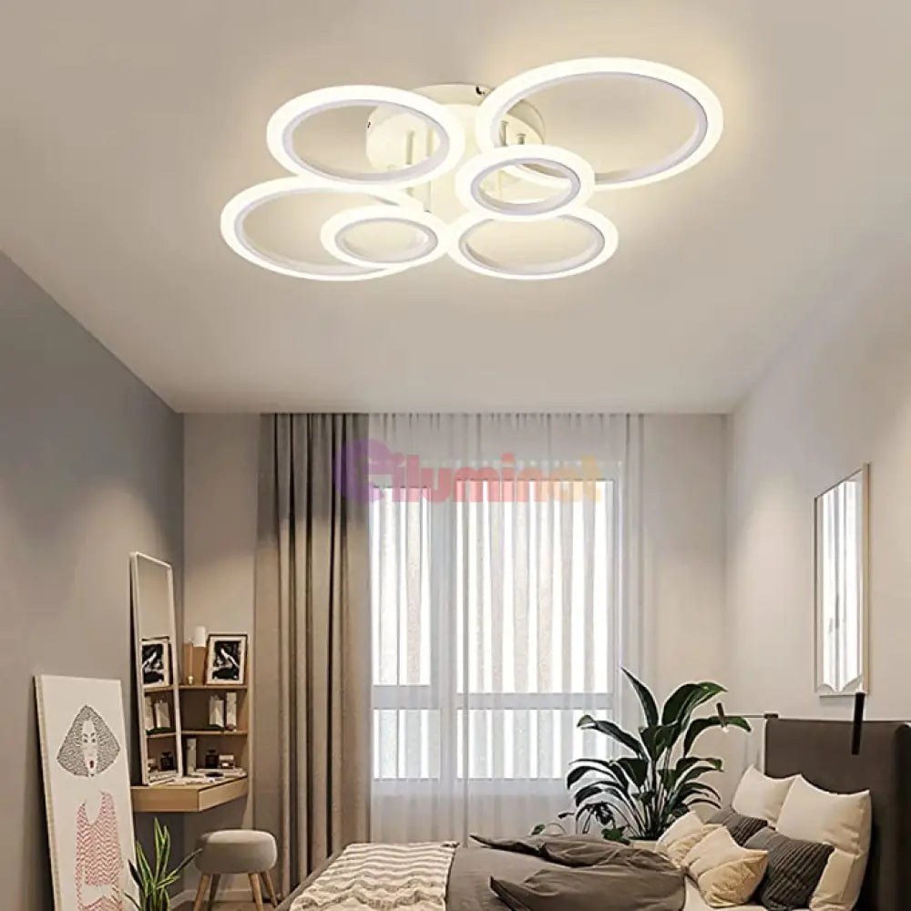 Lustra Led 4 + 2 Circle Maxi Design Alb Telecomanda Echivalent 600W Lighting Fixtures