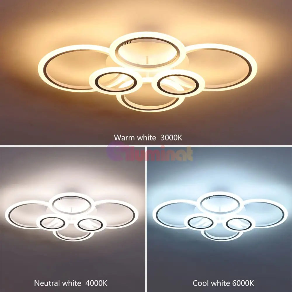 Lustra Led 4 + 2 Circle Maxi Design Alb Telecomanda Echivalent 600W Lighting Fixtures