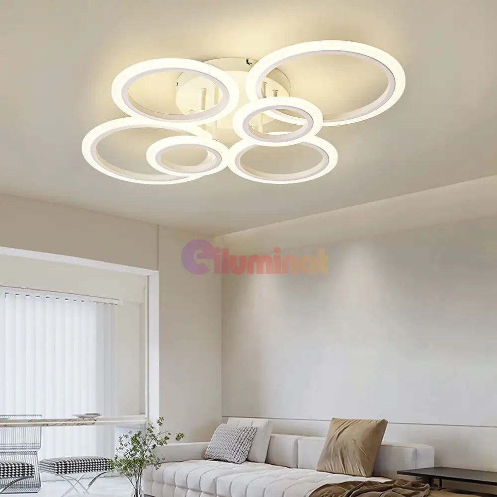 Lustra Led 4 + 2 Circle Maxi Design Alb Telecomanda Echivalent 600W Lighting Fixtures