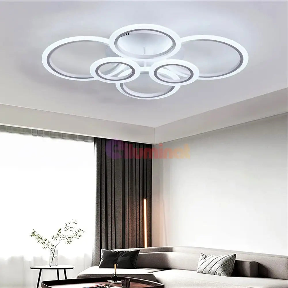 Lustra Led 4 + 2 Circle Maxi Design Alb Telecomanda Echivalent 600W Lighting Fixtures