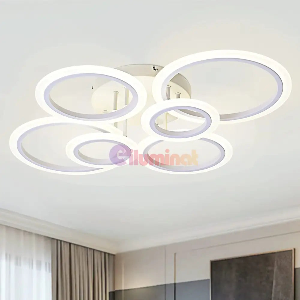 Lustra Led 4 + 2 Circle Maxi Design Alb Telecomanda Echivalent 600W Lighting Fixtures