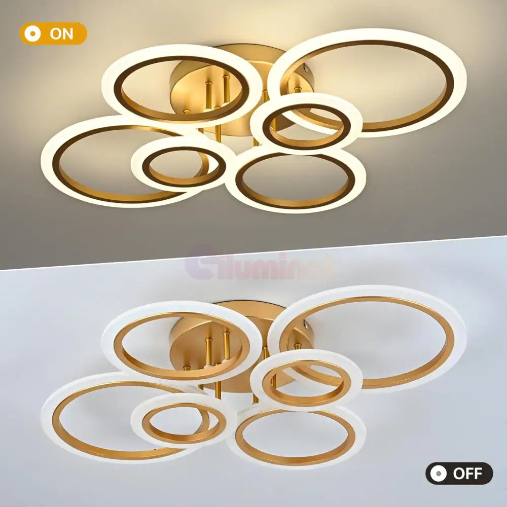 Lustra Led 4 + 2 Circle Maxi Gold Echivalent 600W Telecomanda Lighting Fixtures