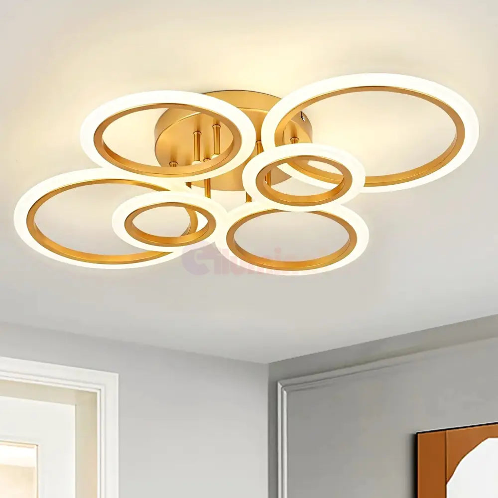 Lustra Led 4 + 2 Circle Maxi Gold Echivalent 600W Telecomanda Lighting Fixtures