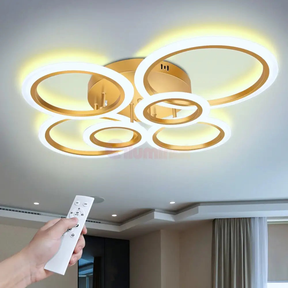 Lustra Led 4 + 2 Circle Maxi Gold Echivalent 600W Telecomanda Lighting Fixtures