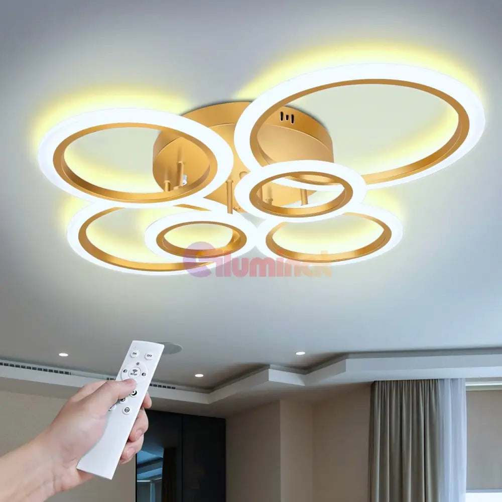 Lustra Led 4 + 2 Circle Maxi Gold Echivalent 600W Telecomanda Lighting Fixtures