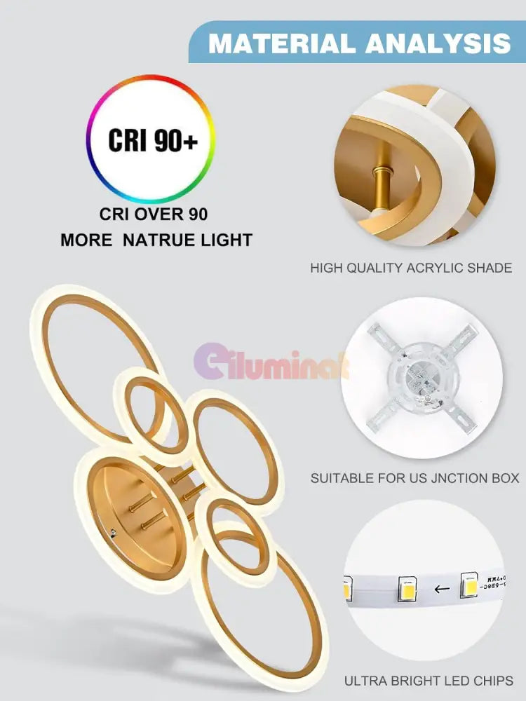 Lustra Led 4 + 2 Circle Maxi Gold Echivalent 600W Telecomanda Lighting Fixtures