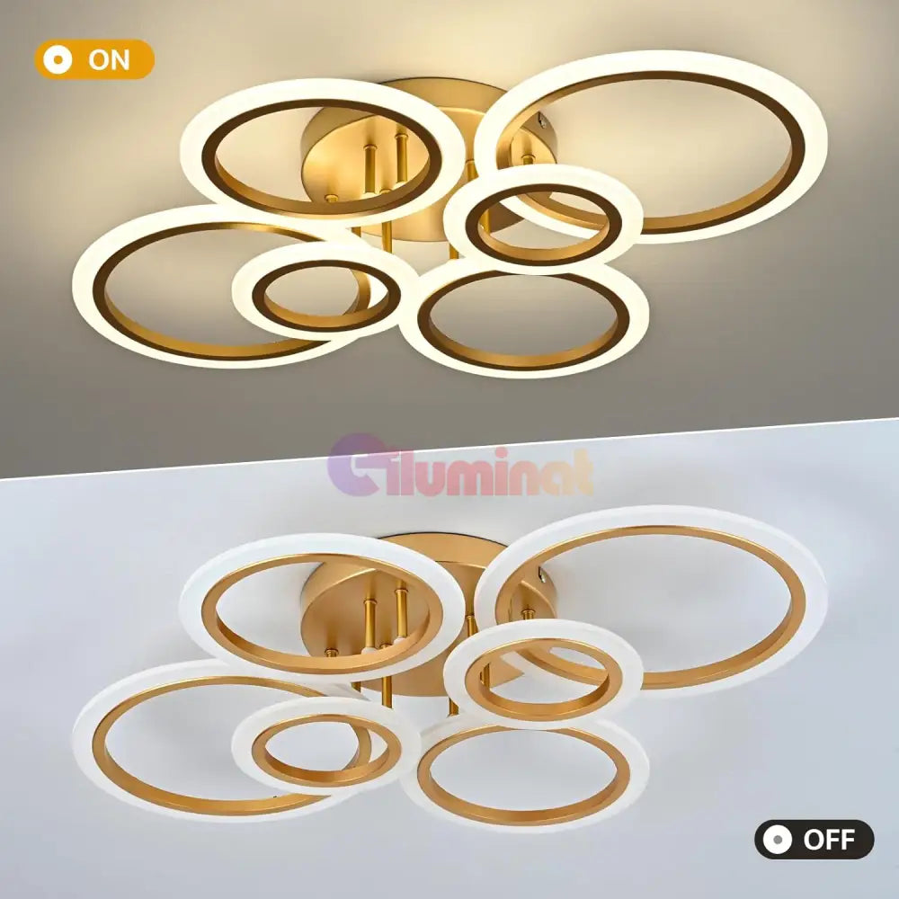 Lustra Led 4 + 2 Circle Maxi Gold Echivalent 600W Telecomanda Lighting Fixtures