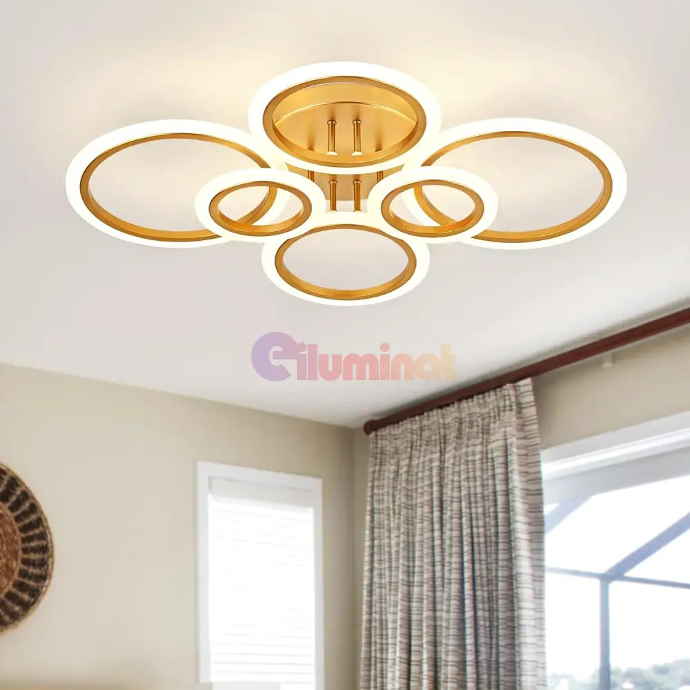 Lustra Led 4 + 2 Circle Maxi Gold Echivalent 600W Telecomanda Lighting Fixtures