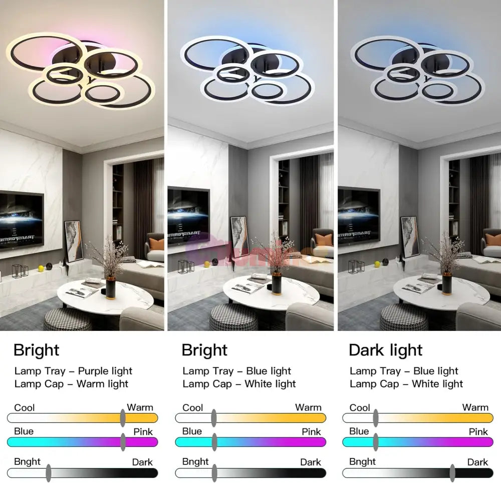 Lustra Led 4 + 2 Circle Rgb Black Telecomanda Echivalent 600W Lighting Fixtures