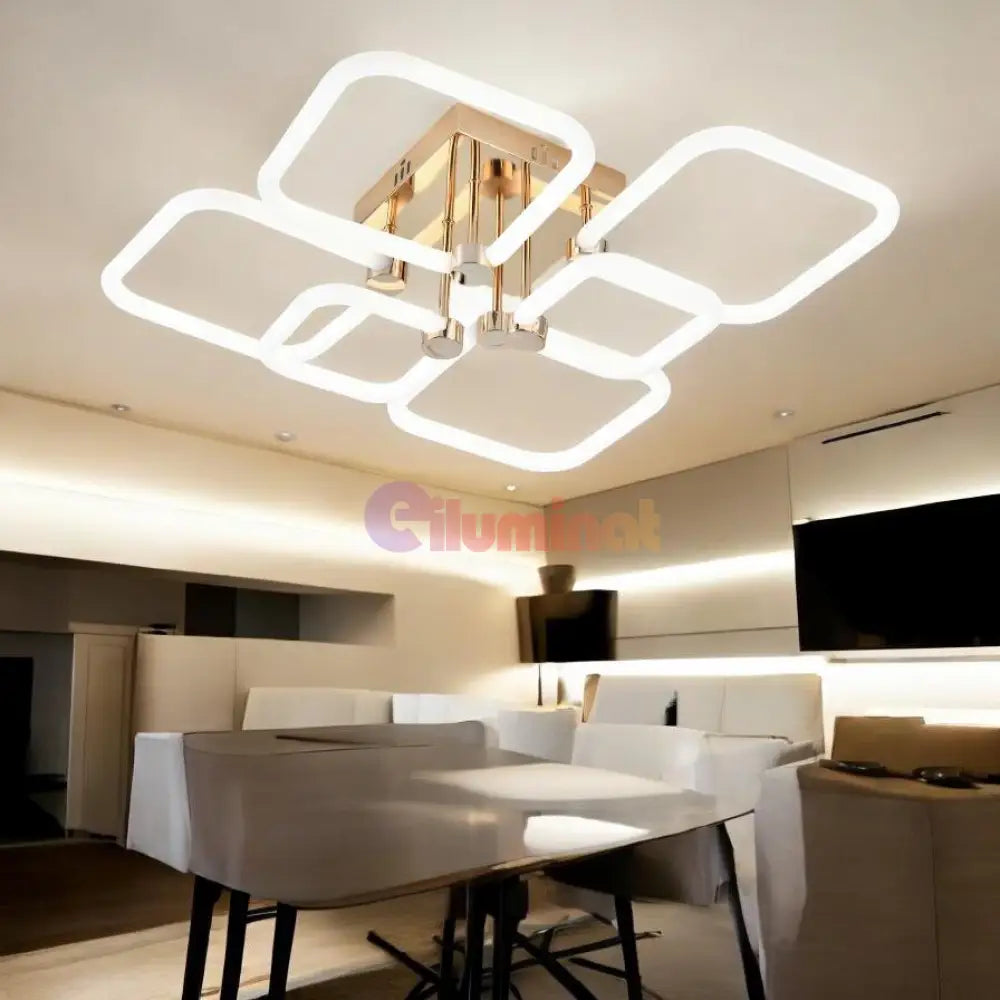 Lustra LED 4 + 2 DIAMOND Alb + Auriu Echivalent 600W Telecomanda ALB + AURIU / 80CM / DIAMOND DESIGN Lighting Fixtures