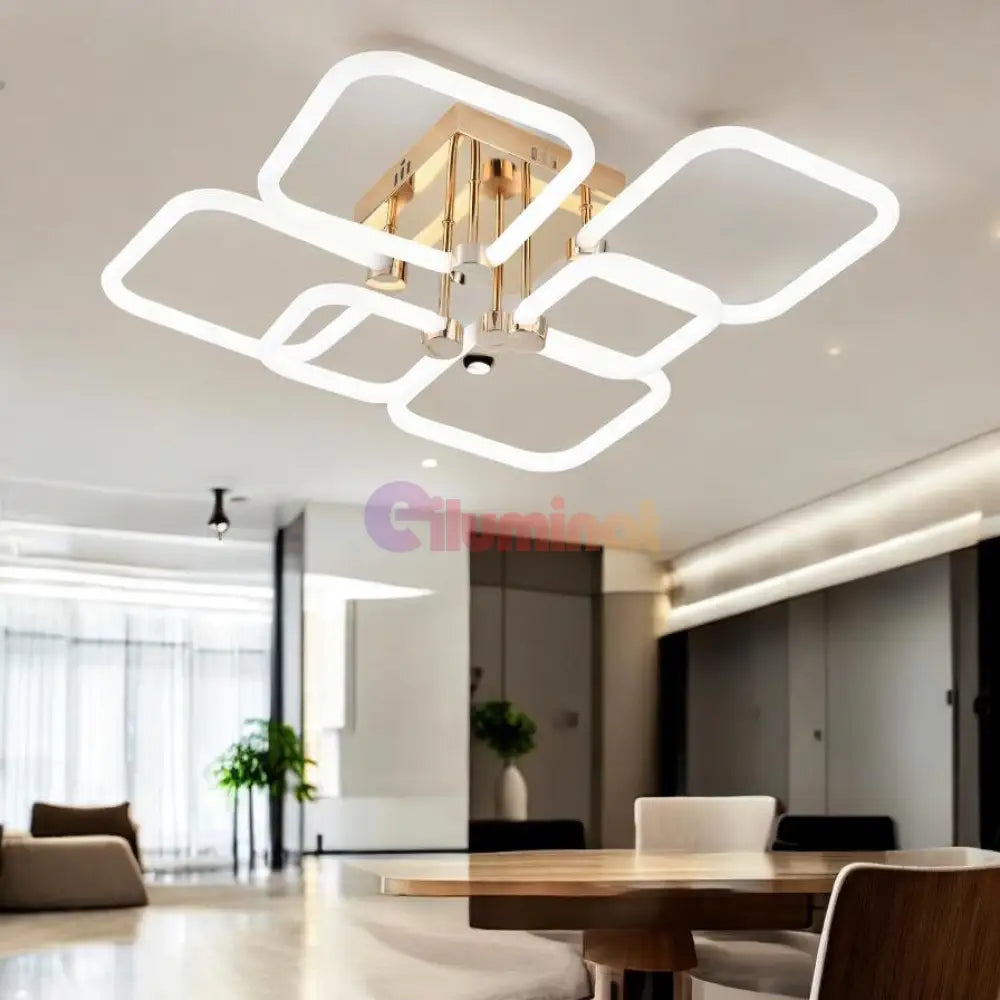Lustra LED 4 + 2 DIAMOND Alb + Auriu Echivalent 600W Telecomanda ALB + AURIU / 80CM / DIAMOND DESIGN Lighting Fixtures