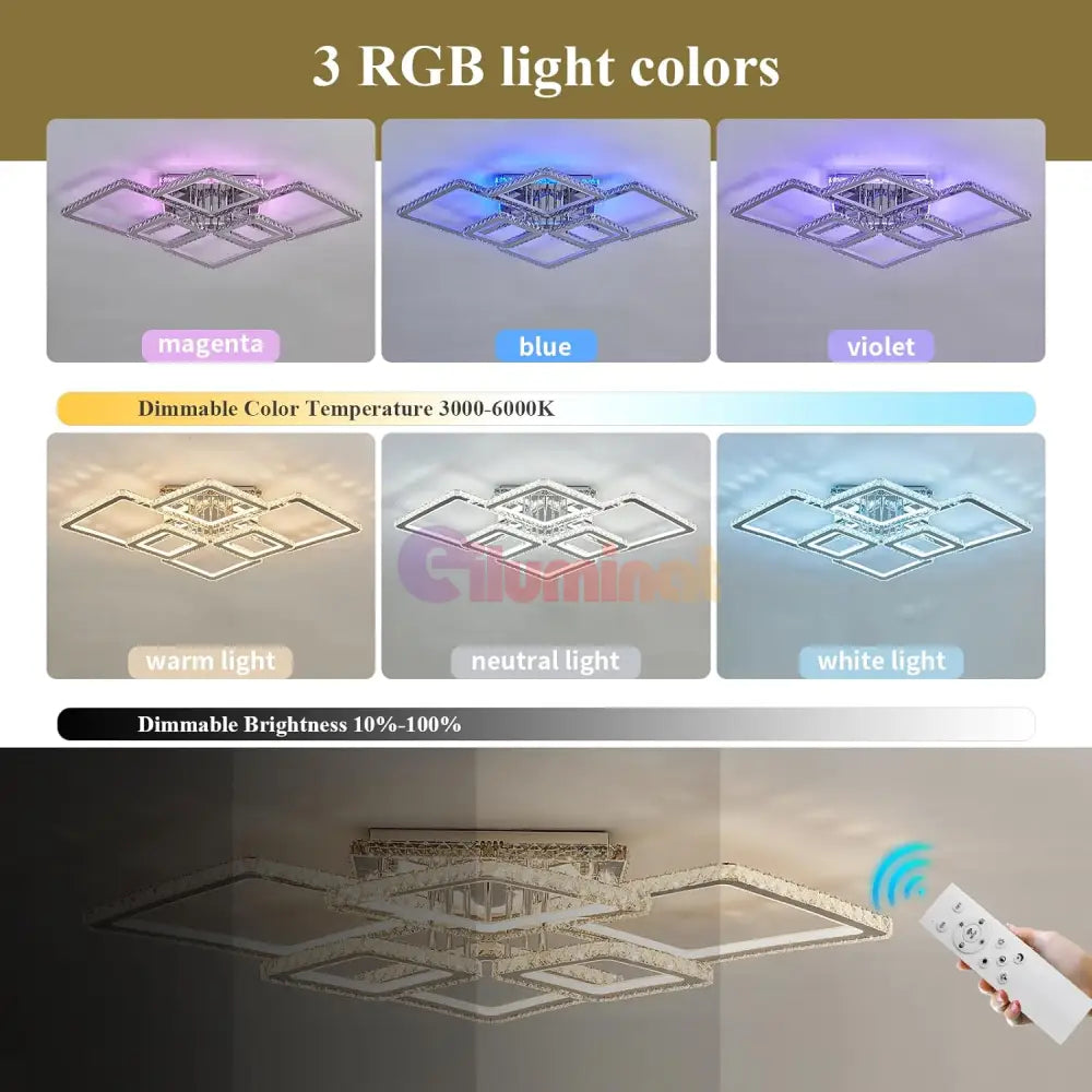 Lustra Led 4 + 2 Diamond Rgb Chrome Cristal Echivalent 1000W Lighting Fixtures