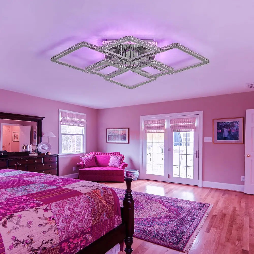 Lustra Led 4 + 2 Diamond Rgb Chrome Cristal Echivalent 1000W Lighting Fixtures
