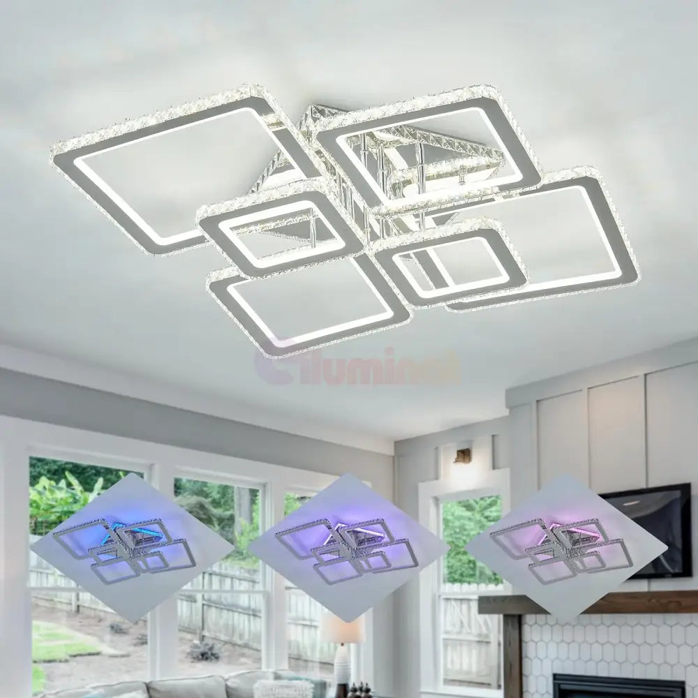 Lustra Led 4 + 2 Diamond Rgb Chrome Cristal Echivalent 1000W Lighting Fixtures