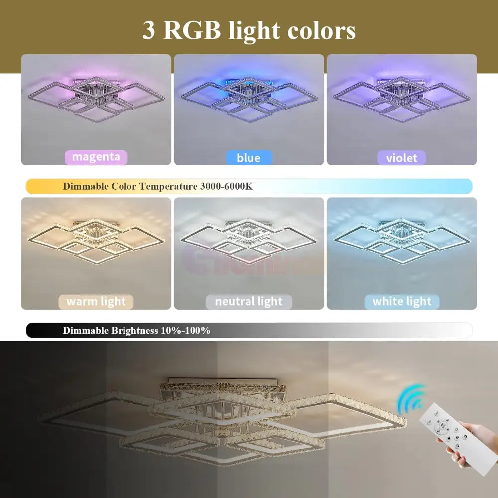 Lustra Led 4 + 2 Diamond Rgb Chrome Cristal Echivalent 1000W Lighting Fixtures
