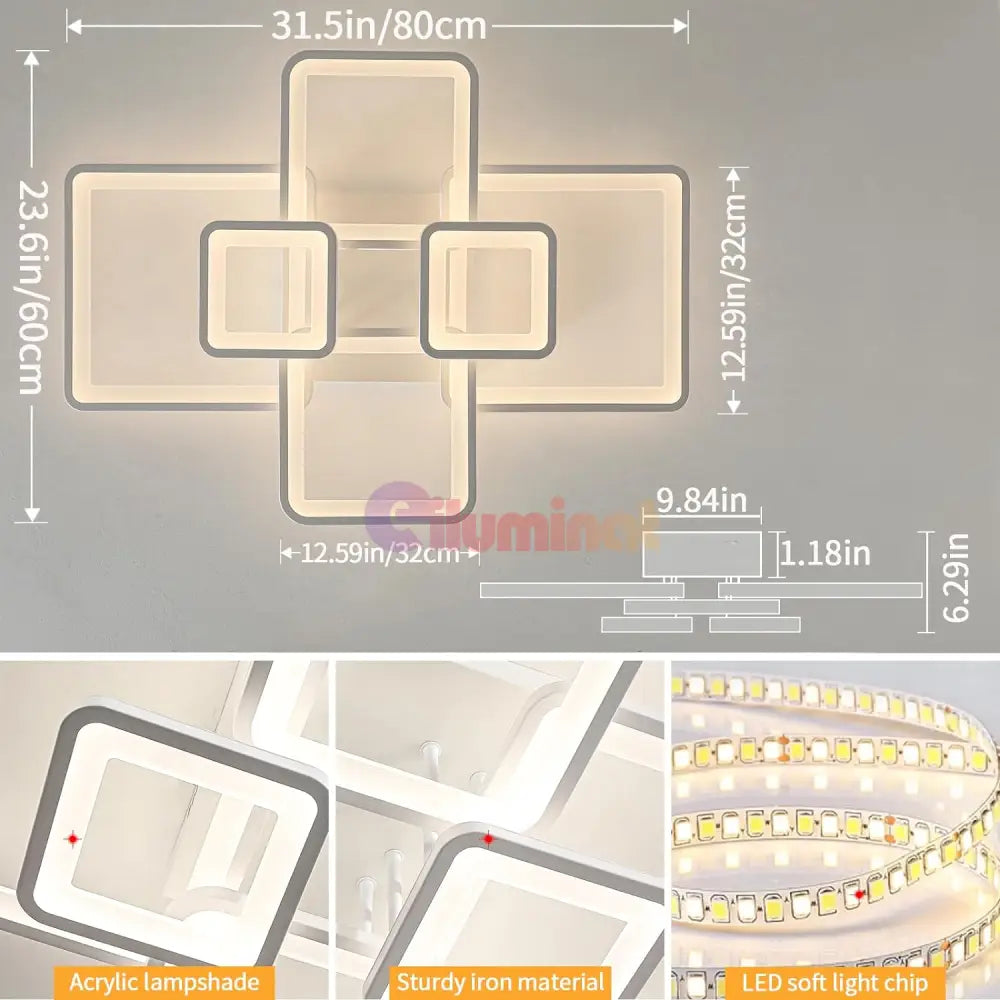 Lustra Led 4 + 2 Square Alba Cu Telecomanda Echivalent 800W Lighting Fixtures