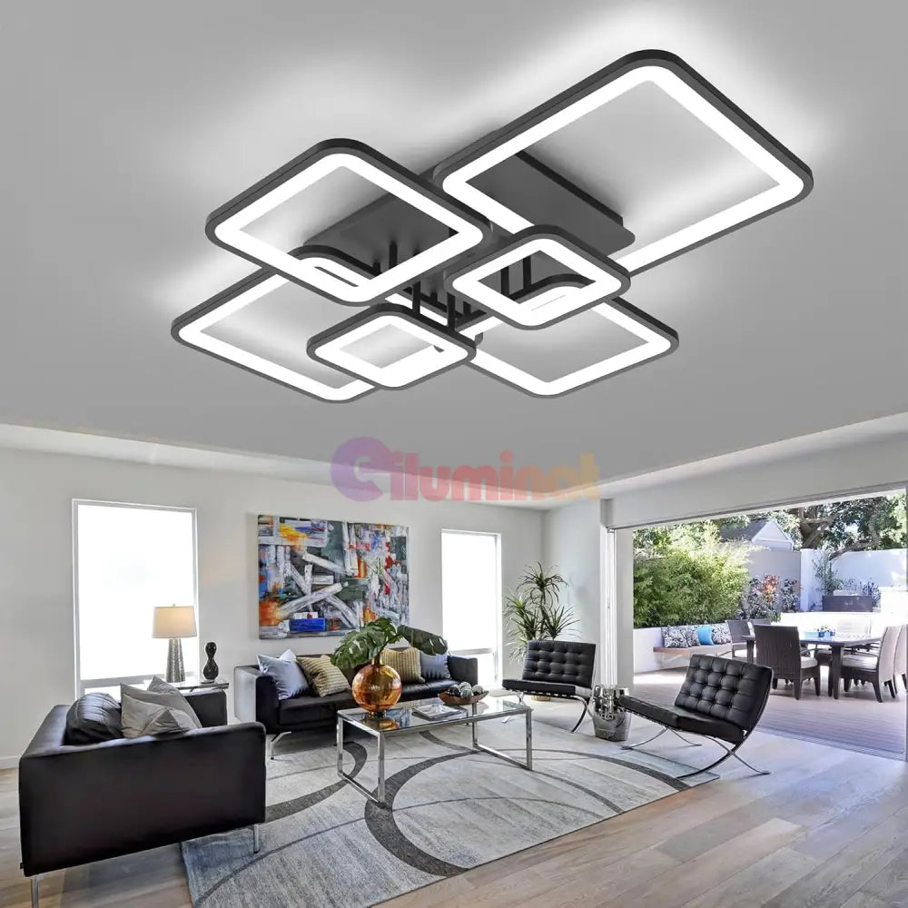 Lustra Led 4 + 2 Square Black Telecomanda Echivalent 800W Lighting Fixtures