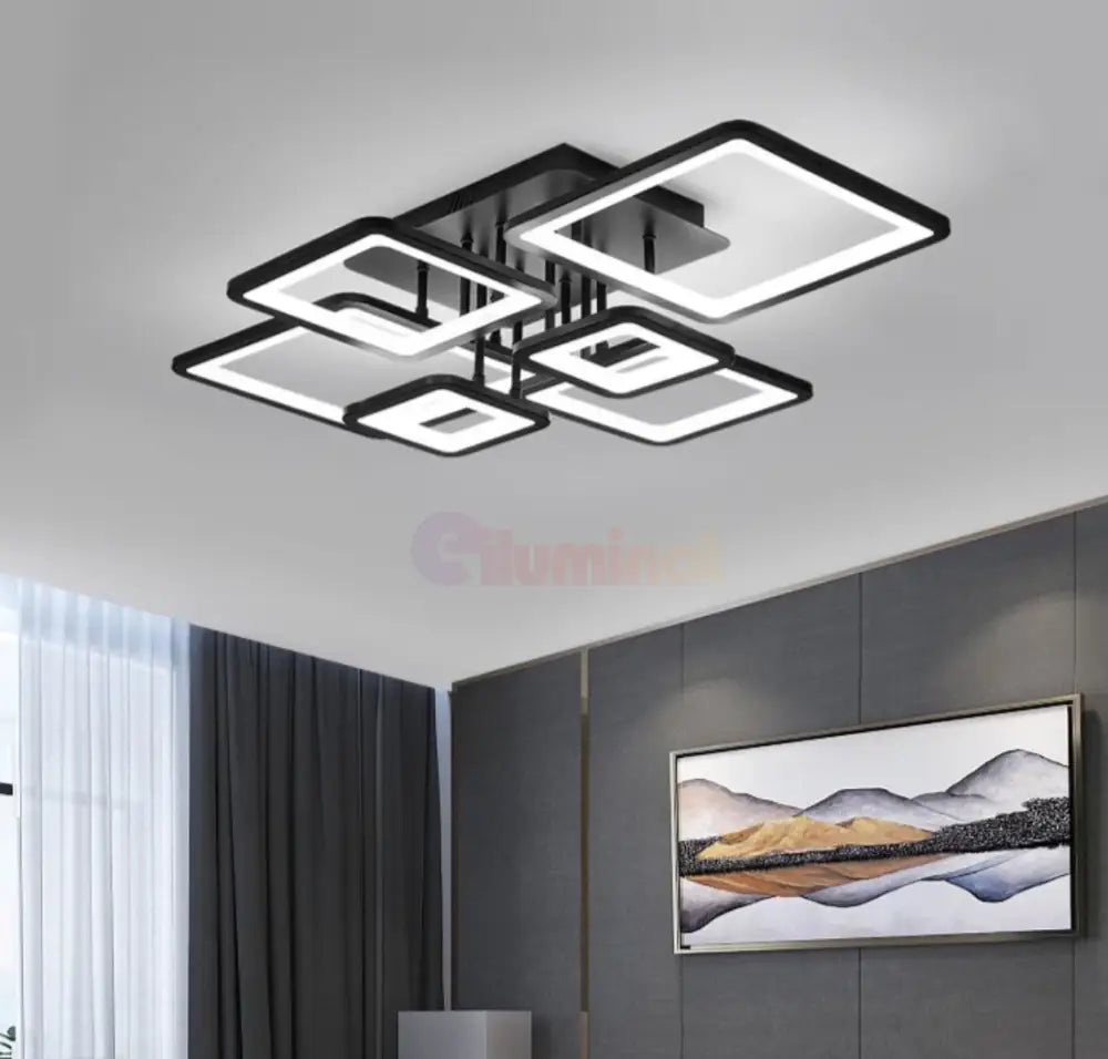 Lustra Led 4 + 2 Square Black Telecomanda Echivalent 800W Lighting Fixtures