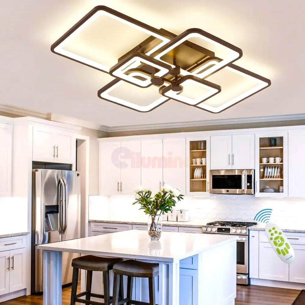 Lustra Led 4 + 2 Square Brown Telecomanda Echivalent 800W Lighting Fixtures